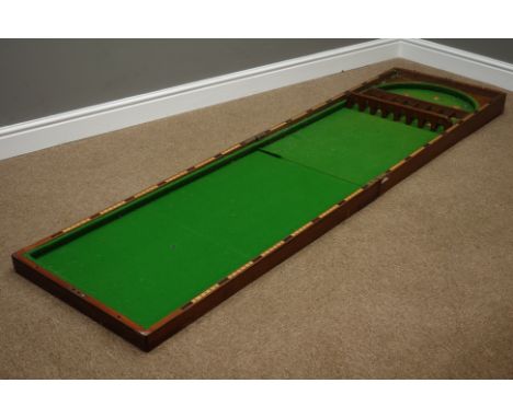 Early 20th century mahogany folding Bagatelle board, baize lined, L213cm    Condition Report   Click here for further images,