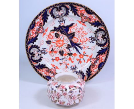 Victorian Derby Imari Kings pattern plate c1884, D26.5cm and a Victorian Derby octagonal vase (2) Condition Report Wear to gi