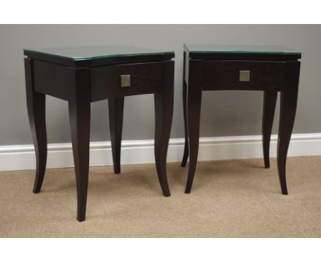 Pair 'Gerrard Lewis London' ebonised bedside lamp tables, W45cm, H61cm, D40cm Condition Report Click here for further images,