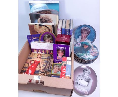 Set of seven Franklin Mint Princess Diana collectors plates, first day covers, DVD & Book set, commemorative goblet, books an