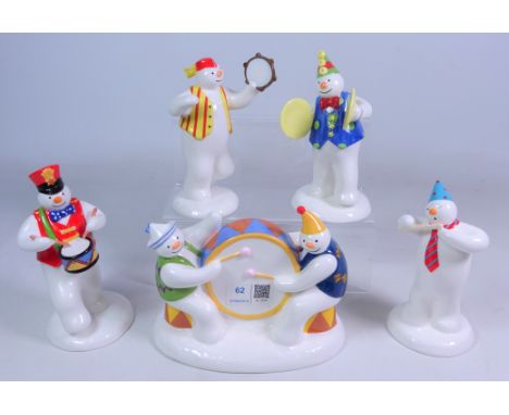 Five Coalport The Snowman musical figurines; 'Lets make some Noise', 'The Soloist', 'Party Time', 'The Drummer' & 'Crash went