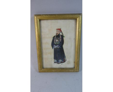 A Finely Painted Oriental Miniature Full Length Portrait on Silk, Late 19th/Early 20th Century, 18cm High 