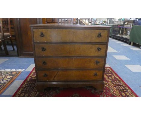 A Mid 20th Century Walnut Veneered Chest of Four Long Drawers with Bracket Feet, 77.5cm Wide 