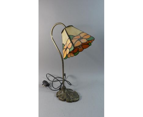 A Brass Desk Top Table Lamp with Tiffany Style Shade, 46cm High 