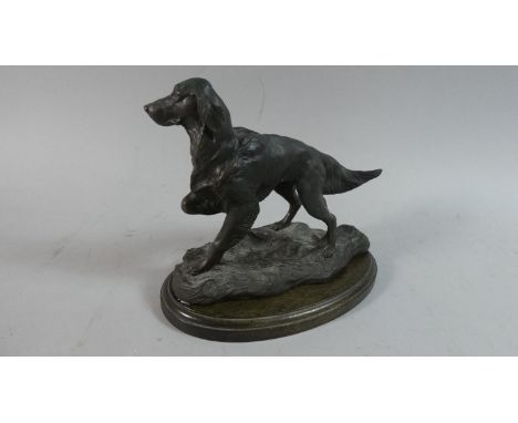 A Bronze Effect Study of a Hound Set on Oval Wooden Plinth 