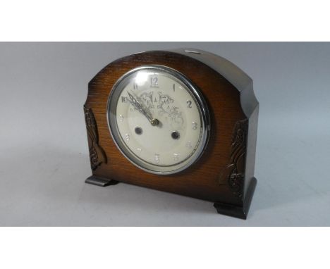 A Mid 20th Century Oak Cased Mantle Clock with Eight Day Westminster Chime Movement by Bentima, 26cm Wide 