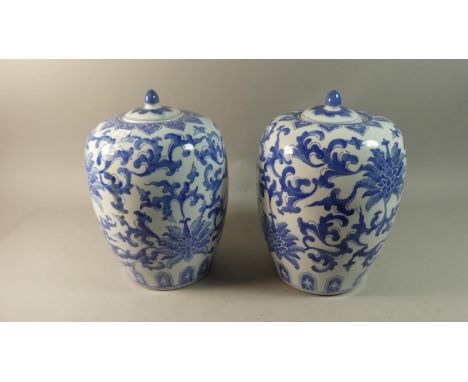 A Pair of Oriental Ceramic Lidded Vases, 30cm High 