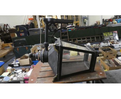 A Large Metal Framed Exterior Wall Hanging Lamp, 84cm High 