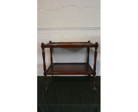 A Mid 20th Century Two Tier Mahogany Framed Trolley Together with a Thorn Wood Walking Stick, Stick 86cm Long 