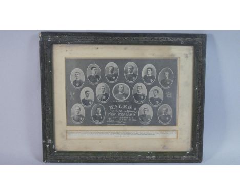A Framed Print Depicting Portrait Photographs of the Welsh Rugby Team v New Zealand At Cardiff December 16th 1905, 28cm Wide 