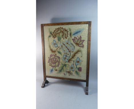 An Edwardian Oak Framed Tapestry Firescreen, 79cm High 