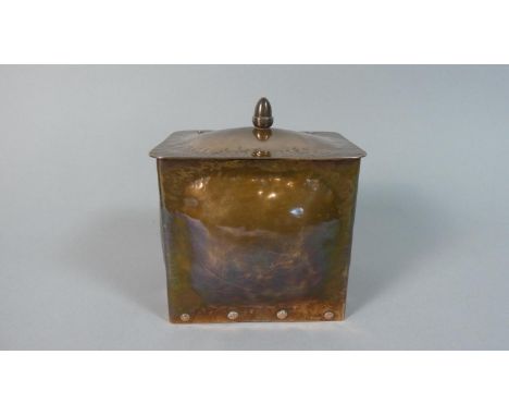 An Arts and Crafts Rectangular Copper Tea Caddy, the Hinged Lid and Body with Stud Work Rivets, 10cm x 8cm x 11cm