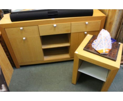 A modern light oak sideboard, with matching side table