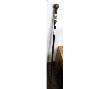 A Victorian ladies cane, painted ceramic handle&nbsp;