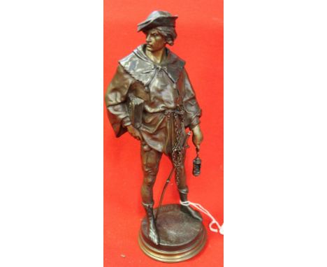 E. Picault, a bronze sculpture of a Renaissance scholar, 25cm high   Condition Report - Sword is slightly bent, some rubbing 