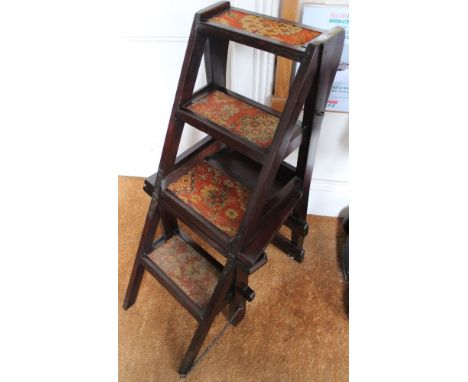 A set of 19th Century metamorphic library steps with original carpet treads
