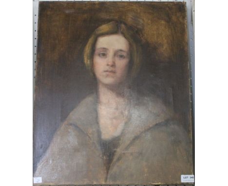 A 20th century European School, portrait study of a lady, sepia oil on canvas, 56cm x 46cm