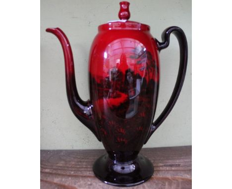 A Doulton Flambe coffee pot, factory marks to base, 23cm high