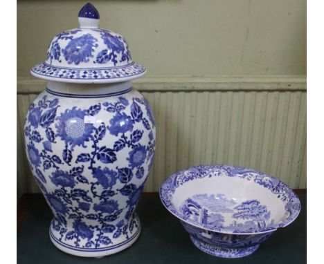 A large Oriental blue &amp; white baluster vase &amp; cover, 62cm high, together with a Spode Italian blue &amp; white bowl