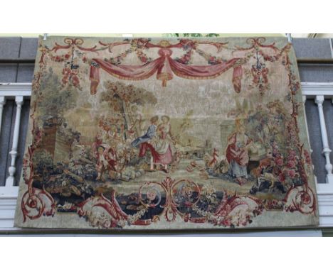 A large tapestry, depicting a probable French scene, (by repute Hines of Oxford) 144cm x 185cm