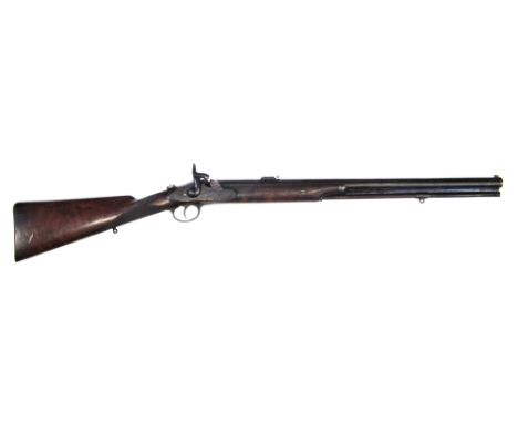 G.H. Daw percussion target rifle, with four grooved .500 or 32bore barrel with London address and ladder sight stamped twice 