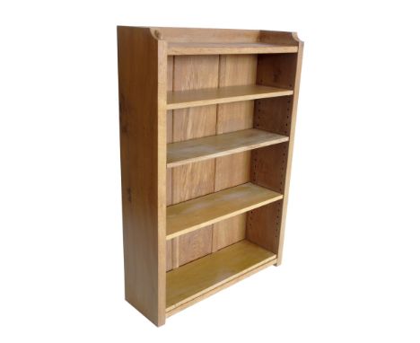 Robert "Mouseman" Thompson bookcase, two fixed and four adjustable shelves, width 83cm (33"), height 122cm (48"), depth 26cm 