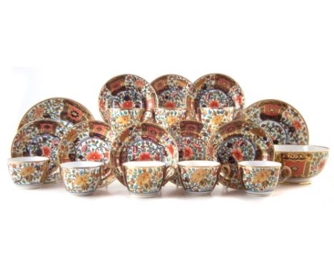 Spode part tea service circa 1820, painted with imari pattern 1220, comprising of eight teacups and saucers, slop bowl and pa