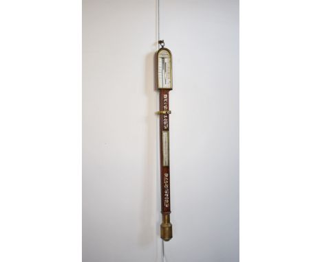 An early 19th century rosewood ships stick barometer by Spencer, Browning & Co. The rosewood case has mother of pearl inlay i