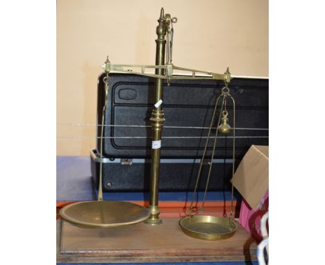 SET OF OLD BRASS SCALES WITH VARIOUS WEIGHTS     