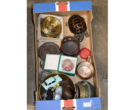 BOX CONTAINING BAROMETER, VARIOUS MODEL VEHICLES, PAPER WEIGHT &amp; GENERAL BRIC-A-BRAC     