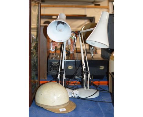 OLD HELMET &amp; 2 VINTAGE ANGLE POISE LAMPS     