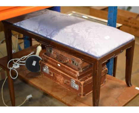 PADDED STOOL, 3 VINTAGE CASES &amp; LAMP BASE     