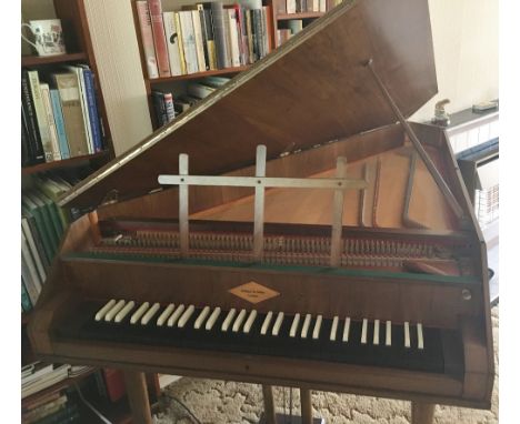 De Blaise HarpsichordA single manual harpsichord in a mahogany case on slender turned supports.