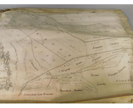 A George II legal document on vellum showing the ownership of Holland Fen, also known as The Haute Huntre, with a plan of the