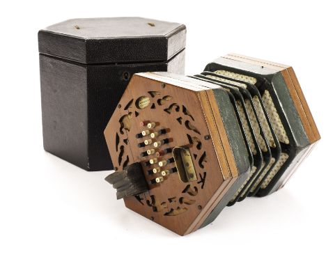 Concertina: A H. J Journet 48 button, bellows in good condition and comes in original wooden case (handle missing) 
