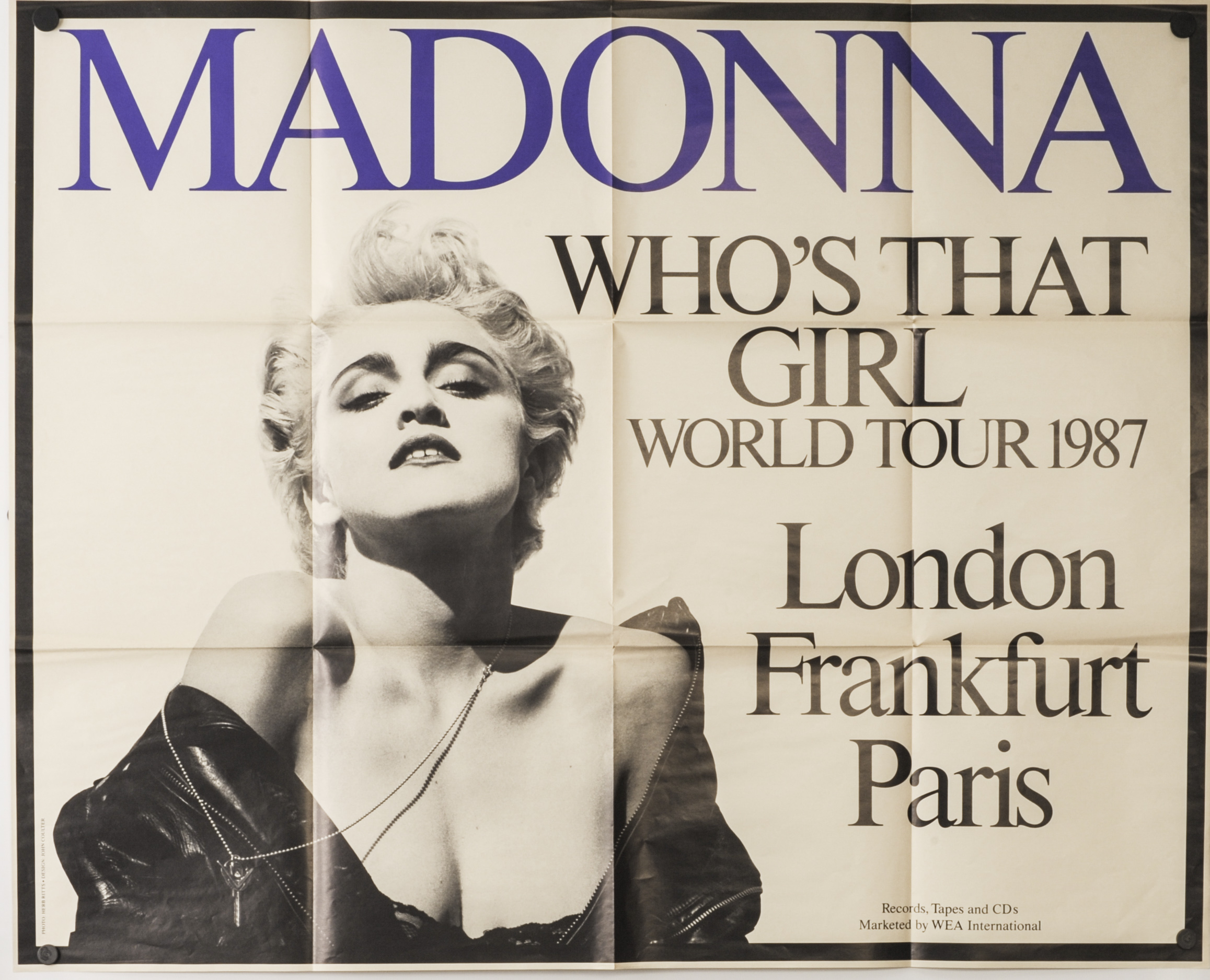 Madonna Uk Promo Poster For Whos That Girl 1987 World Tour Approx 36x44 Folded In Good Condi 