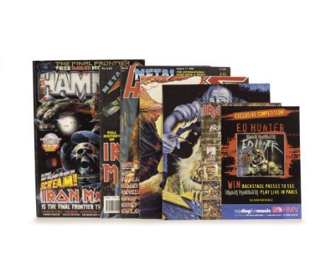Iron Maiden: mixed collection of ephemera including magazine cuttings, adverts, posters etc from 1987-2014, merchant leaflets