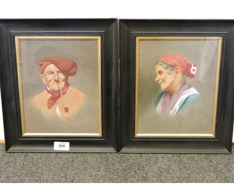 Achille Petrocelli (Italian 1861-1929)A GENTLEMAN SMOKING A PIPE;A LADY WITH A RED HEAD SCARFA pair, signed, oil on canvas