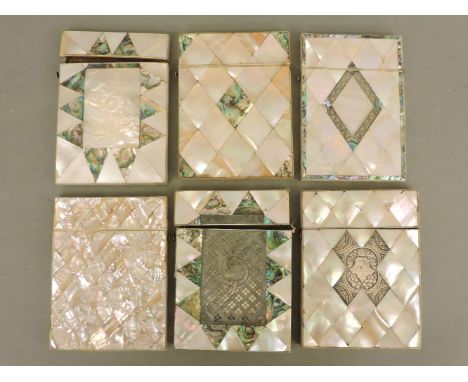 Six Victorian mother of pearl card cases