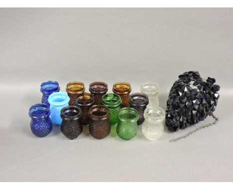 A collection of coloured night lights, and an unusual blue glass light shade, 20cm high