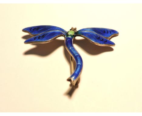 A sterling silver enamel dragonfly brooch, by John Atkins & Son