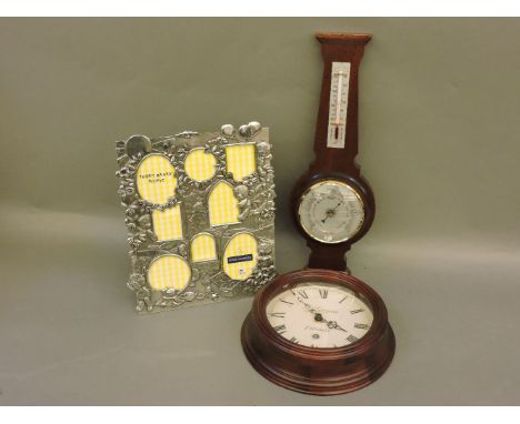 A modern wall hanging barometer and thermometer, signed Russell, a J Newgate of London modern wall clock, and a Royal Selango