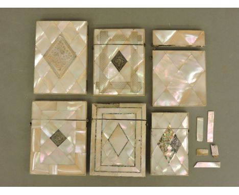 Six Victorian mother of pearl card cases
