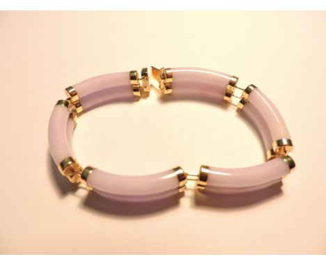 A 14ct gold two row baton link jade bracelet