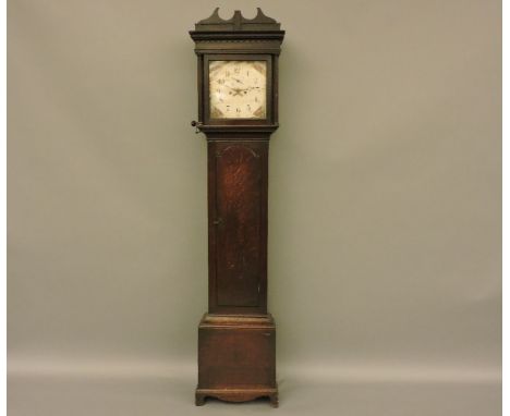 A 19th century oak longcase clock, with square painted dial and 8 day movement