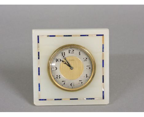 An Art Deco alabaster strut clock, by The Goldsmiths & Silversmiths Company, 10cm high