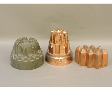 A Benham & Froud jelly mould with painted top, and two further moulds engraved with initials AEH and IWC