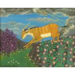 Lawrence Lebduska, American (1894-1966) Oil on canvas board "Striped Gazelle: Signed lower left.