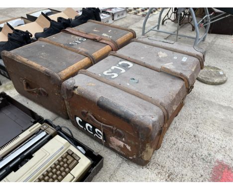 TWO VINTAGE WOODEN BANDED TRAVEL CASES