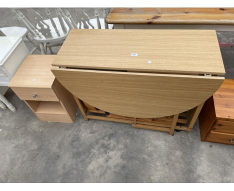 A GATE-LEG KITCHEN TABLE ENCLOSING FOUR FOLDING CHAIRS AND BEDSIDE LOCKER